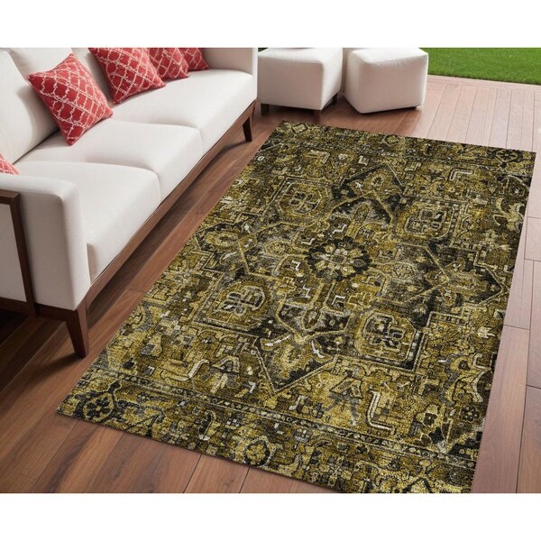 Homeroots 5' X 8' Coffee and Gray Oriental Washable Non Skid Indoor Outdoor Area Rug 563758 - main