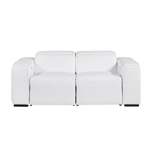 Homeroots 77in White and Brown Italian Leather Power Reclining Loveseat With Storage 720551 - main