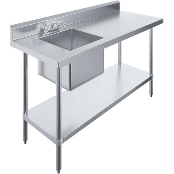 Amgood 60 in. x 24 in. Stainless Steel Work Table with Built-in Left Prep Sink and Faucet WTWTPS-2460-L-F-Z - main