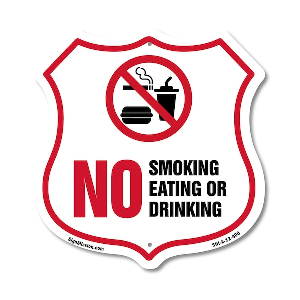 Signmission No Smoking Shield Sign No Smoking Eating, 12 Inch X 12 Inch, Aluminum Metal Sign SHI-A-12-400 - main