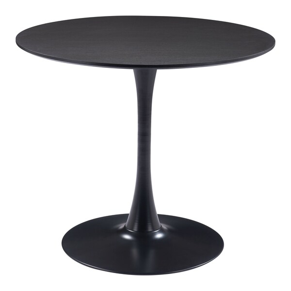 Homeroots 35" Black Wood and Steel Pedestal Base Round Top Dining Table 602235 - main
