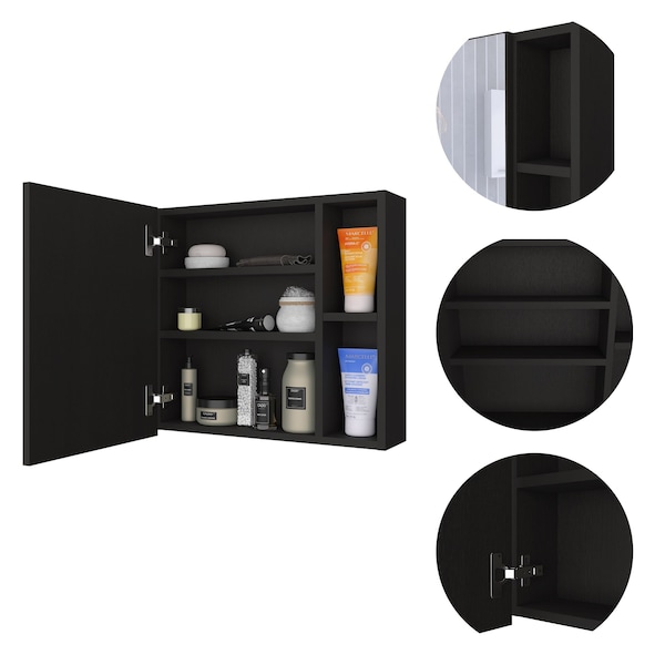 Homeroots 20" Black Wood Floating Single Door Bathroom Vanity And Medicine Cabinet With Mirror 479988 - main