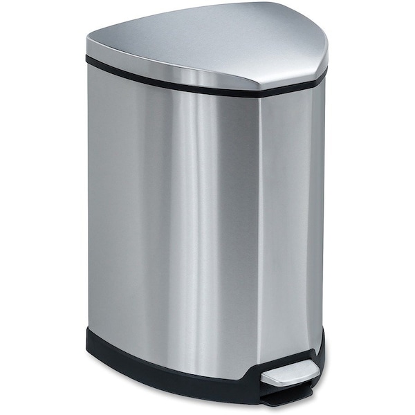 Safco Step-On Waste Receptacle, Triangular, Stainless Steel, 4 gal, Chrome/Black 9685SS - main