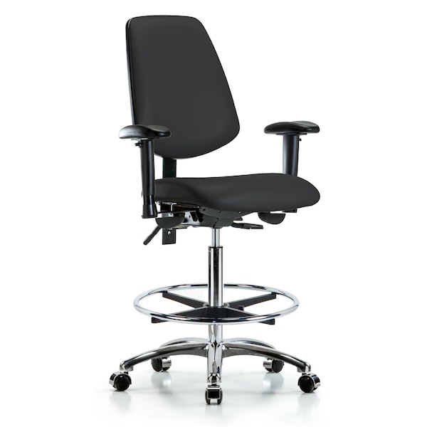 Blue Ridge Ergonomics High Bench Chair Adjustable Arms, 26" to 35-1/2" Height, Vinyl, Black BR-VHBCH-MB-CR-T0-A1-CF-CC-8540 - main