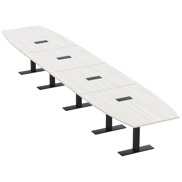 Skutchi Designs 18 Person Conference Table With Power Unit | 18' Boat Table | Harmony Series HAR-BOT-48X216-T.BK-WA7976-EBLK - main