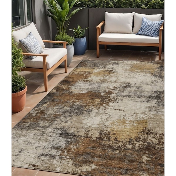 Homeroots 5' X 8' Brown And Beige Abstract Washable Indoor Outdoor Area Rug 630616 - main