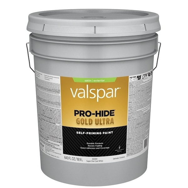 Valspar Pro-Hide Gold Ultra 6600 Latex Paint, Acrylic Base, Satin Sheen, Super One Coat White, 5 gal 028.0066000.008 - main