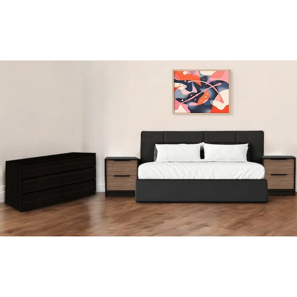 Homeroots Three Piece Brown and Black Bedroom Set 530257 - main