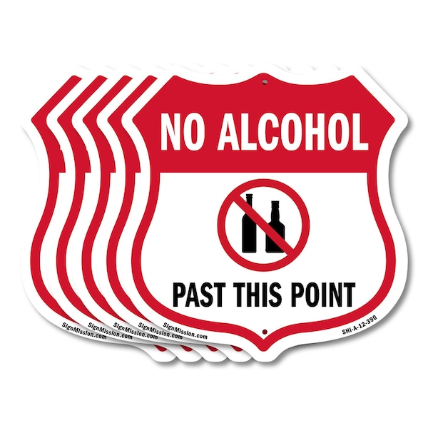 Signmission No Alcohol Shield Sign No Alcohol Past T, 12 inch X 12 inch, Aluminum Metal Sign, 5PK SHI-A-5Pack-12-390 - main