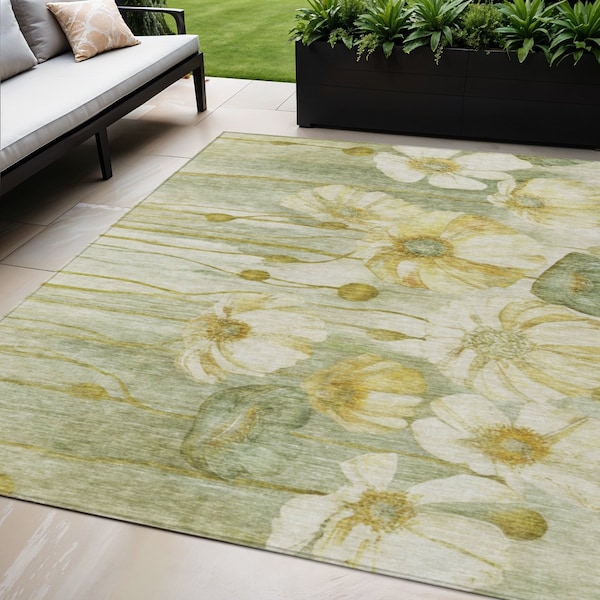 Homeroots 5' X 8' Sage Fern Green And Ivory Floral Washable Indoor Outdoor Area Rug 582771 - main
