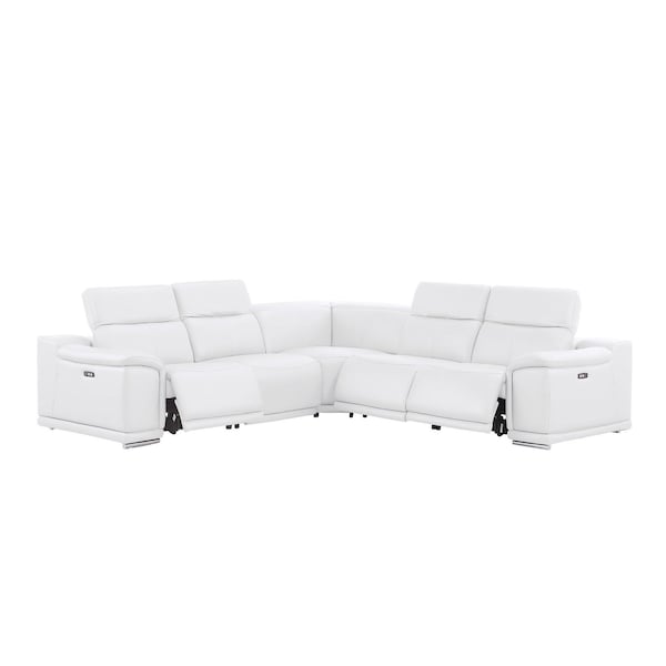 Homeroots White Leather Power Reclining L Shaped Five Piece Corner Sectional 643952 - main