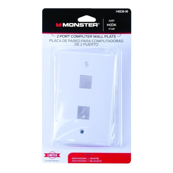 Monster Cable Just Hook It Up White 2 gang Plastic Keystone Wall Plate 140236-00 - main