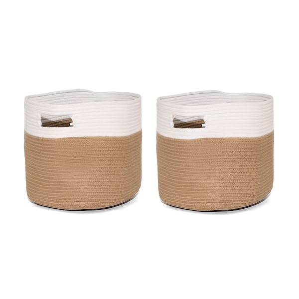 Homeroots Set of Two White and Natural Jute Rope Baskets, 2PK 399242 - main