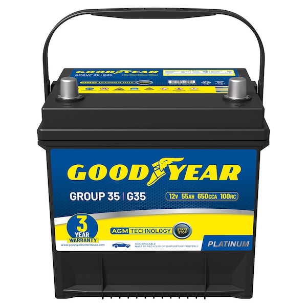 Goodyear 35-AGM BCI Group Size 35 12V 55 AH, 100RC, 650 CCA Platinum series Rechargeable AGM Battery GY4140754 - main
