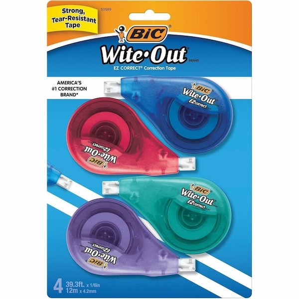 Bic Single Line Correction Tape 1/5" x 39.9' White 4 Pack WOTAPP418 - main