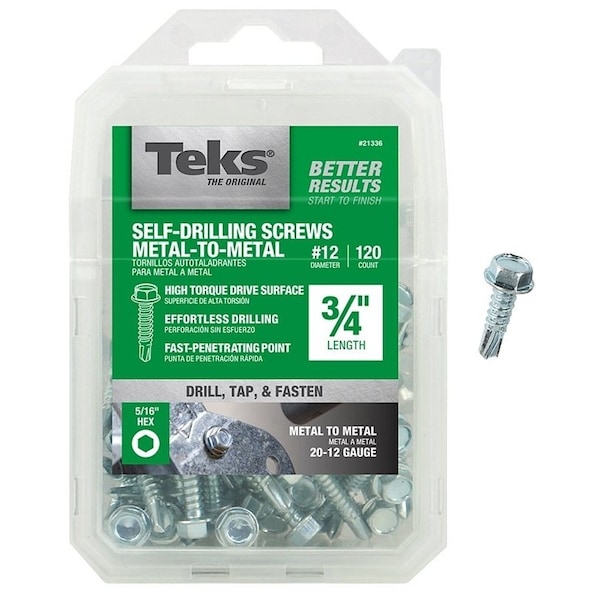 Teks Self-Drilling Screw, #12 x 3/4 in, Zinc Plated Steel Flange Hex Head External Hex Drive 21336 - main