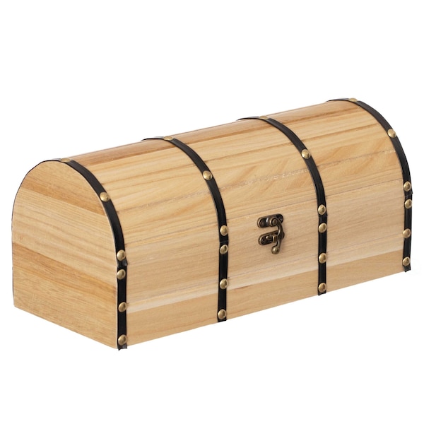 Vintiquewise Unfinished Vintage-Style Wooden Treasure Chest Dome Top Leather Bands & Front Latch QI004850 - main