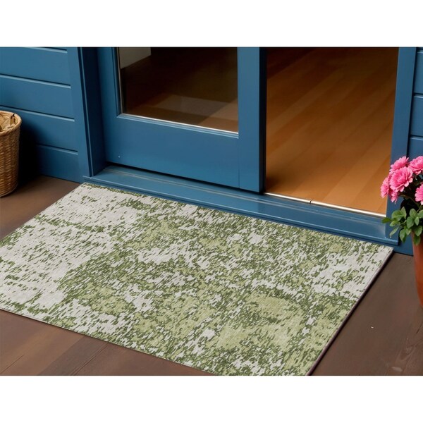 Homeroots 3' X 5' Olive Green And Ivory Abstract Washable Indoor Outdoor Area Rug 612761 - main