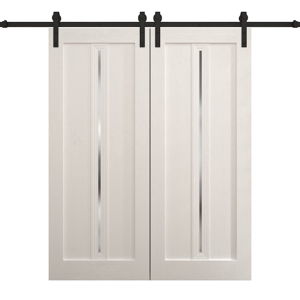 Sartodoors Modern Double Barn Door 72 x 96 inches, Ego 5014 Painted White Oak, 13FT Rail Track Set, Solid Pa EGO5014DB-PWO-7296 - main