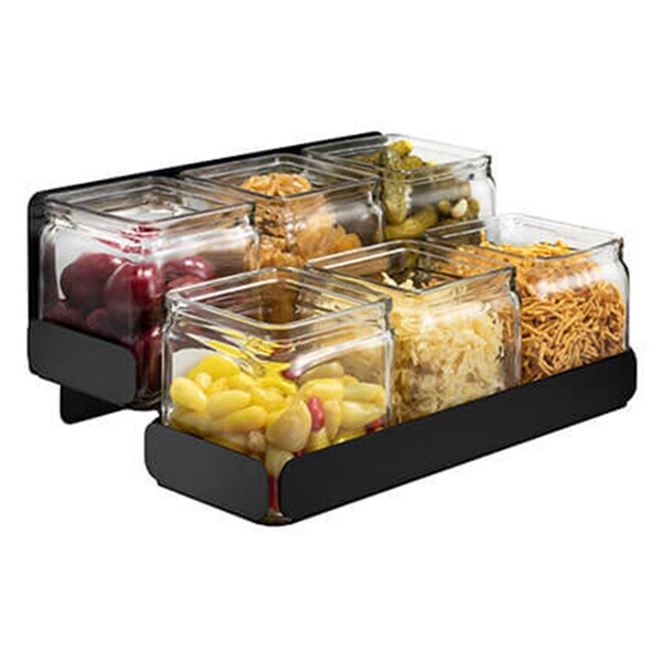 Rossetto Rosseto Condiments Station 2 Levels 6 Glass Jars Holder, Black Matte - 12.6 x 8.3 x 5.5 in. SM327 - main