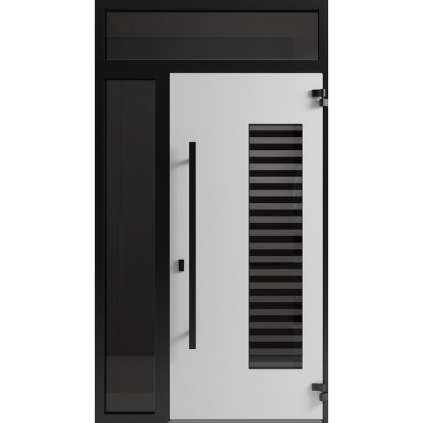 Vdomdoors Front Exterior Aluminum Door Ronex0633 Grey Prehung Entry Steel Metal Modern Painted W36+12xH80+14 RONEX0633EXD-GRE-W36+12xH80+14-LH-I - main