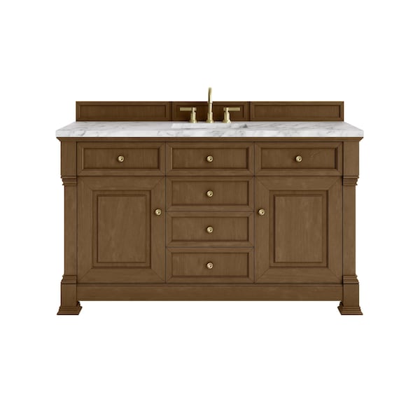 James Martin Vanities Brookfield 60 in. Single Vanity, Honey Oak w/3 CM Carrara White Marble Top 547-V60S-HNO-3CAR - main