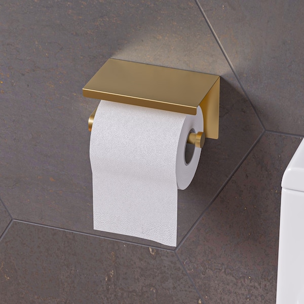 Alfi Brand Brushed Gold PVD Stainless Steel Toilet Paper Holder with Shelf ABTPP66-BG - main