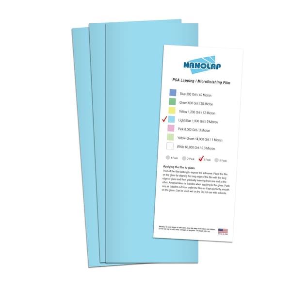 Nanolap PSA Lapping Film, 3 Pc 9 Micron (1,800 Grit), 4-0.25 in x 11 in Microfinishing Fine Sanding Paper 61570N - main