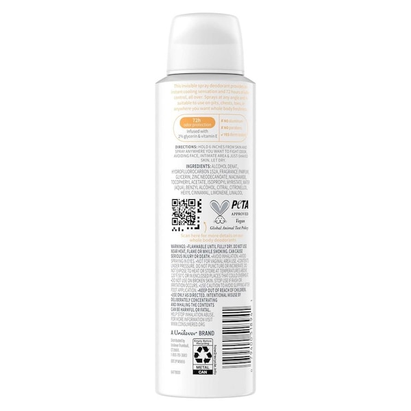 Dove Peach and White Tea Cooling Whole Body Deodorant Spray, 4 Ounce, 12PK 64770963 - main