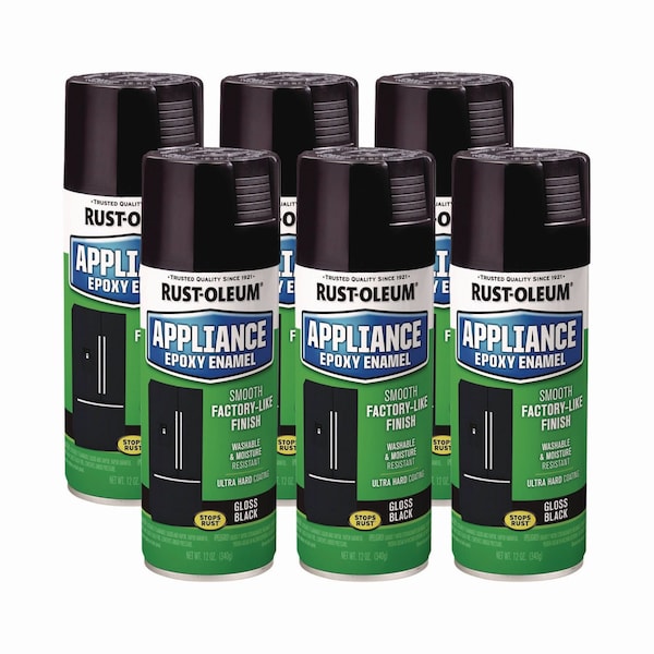 Rust-Oleum Specialty Appliance Epoxy Spray Paint, Gloss Black, 12 oz Aerosol Can, 6PK 7886830 - main