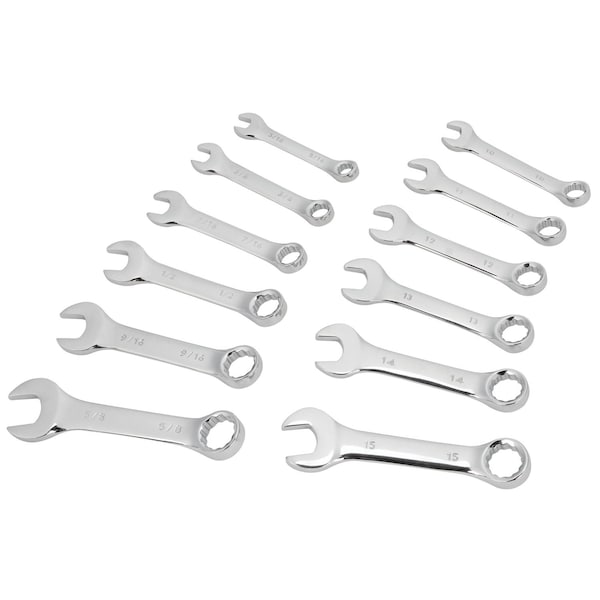 Performance Tool 12 pc. Stubby Wrench Set, SAE, Metric, Storage Rack W1157 - main
