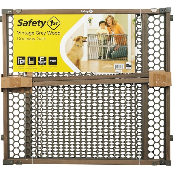 Safety 1St 24'' H. Vintage Gray Wood Doorway Safety Gate GA112GRYB4 - main