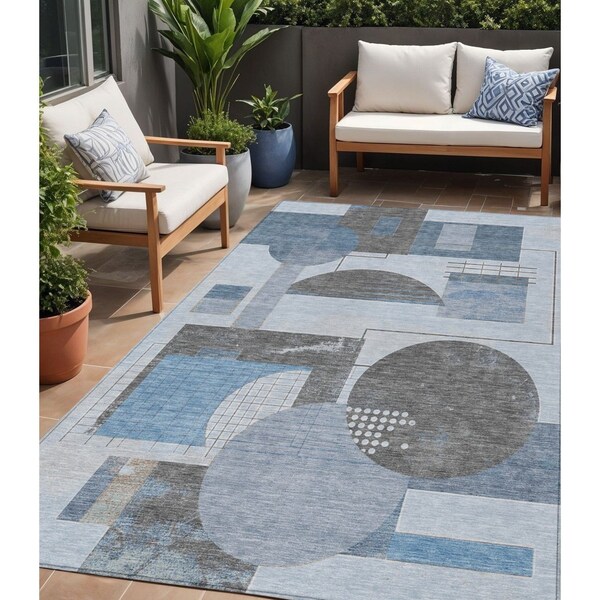 Homeroots 5' X 8' Blue And Gray Geometric Washable Indoor Outdoor Area Rug 618011 - main