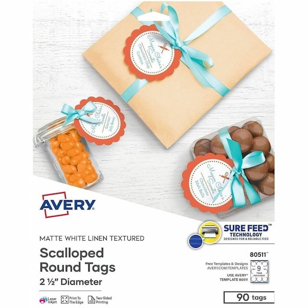 Avery Scallop Round Tags, Textured, 2-1/, PK90 80511 - main