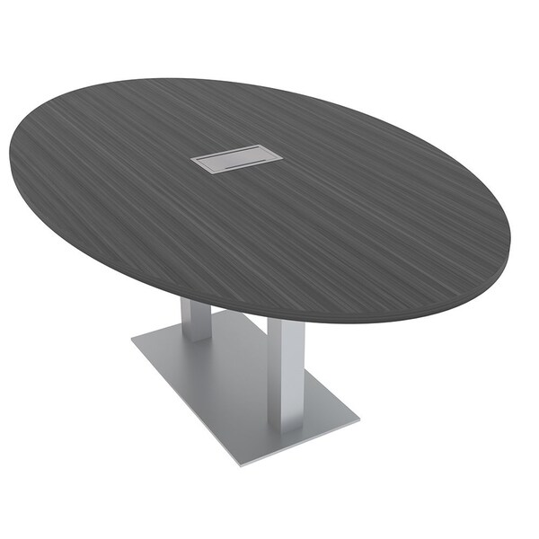 Skutchi Designs Oval Conference Table With Power, 48 in W, 84 in L, Grey HAR-OVL-48X84-DOU-WA7949-ESIL - main