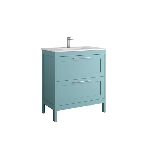 Homeroots 32" Blue Wood Freestanding Bathroom Vanity With White Sink And Two Drawers 627400 - main