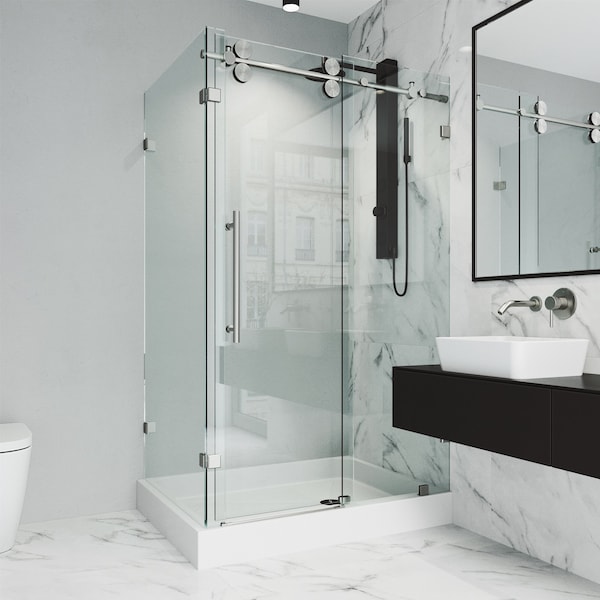 Vigo 36 in. L x 48 in. W x 79 in. H Frameless Sliding Shower Enclosure Kit in Stainless Steel VG6051STCL48WR - main