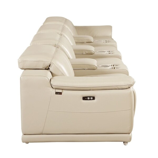 Homeroots 175" Beige Italian Leather Reclining Metal USB Sofa 720410 - main