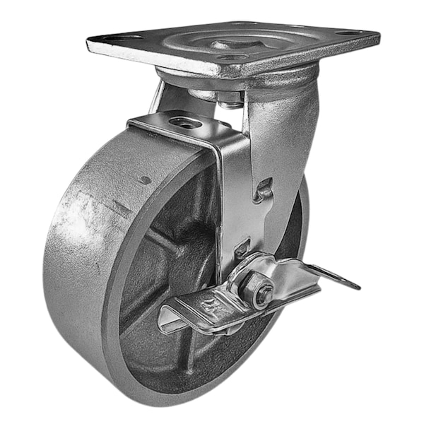 Hyw Products Heavy Duty Caster 6in Steel Wheel, Swivel with Brake 40-60S-A1-SS-TB - main