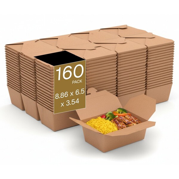 Eco Harmony Products Kraft Paper Take-Out Boxes, PFAS-Free, Recyclable, 8.9" x 6.5" x 3.5", 160PK 804585 - main