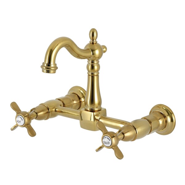 Kingston Brass Two-Handle Wall Mount Bridge Kitchen Faucet, Brushed Brass KS2447BEX - main