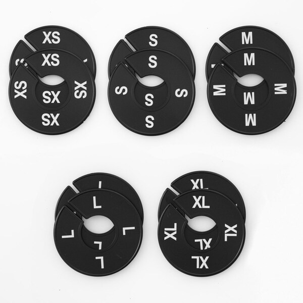 Nahanco Clothing Rack Size Dividers, Round Black, White Print; XS-XL Kit 5 Sizes, 2 pcs. each, 10PK CBWKIT1 - main