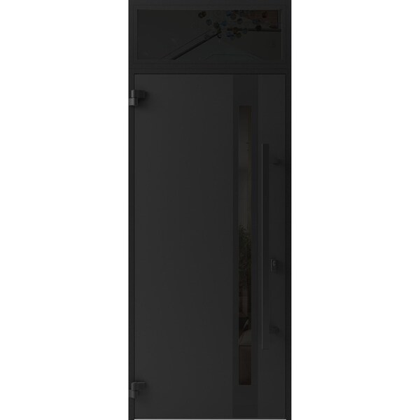 Vdomdoors Front Exterior Prehung Steel Door Ronex1033 Teak Transom Window Sidelite Entry Metal Modern Painted RONEX1033EXD-OAK-W36 X H80+16-RH-I - main