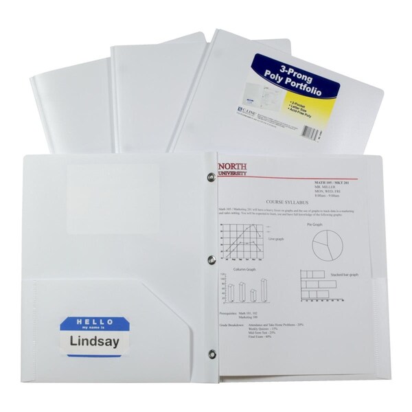 C-Line Products C-Line Products Two-Pocket Heavyweight Poly Portfolio Folder with Prongs, White, 25PK 1597283 - main