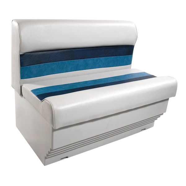 Horizon Mfg Premium Series 37 Pontoon Bench Seat Cushion Set with Base White/Navy/Blue 3001-3010-AADK - main