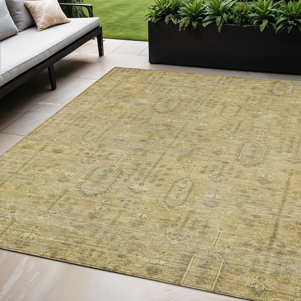 Homeroots 5' X 8' Gold And Taupe Southwestern Washable Indoor Outdoor Area Rug 587057 - main