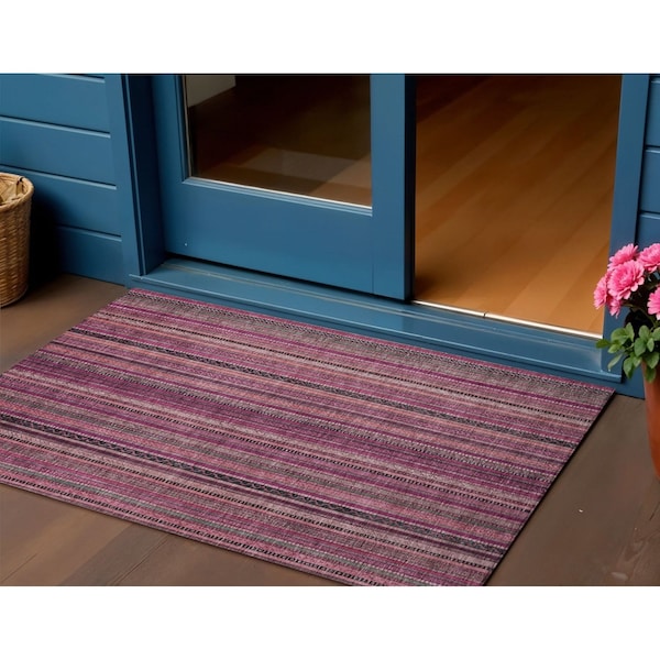 Homeroots 3' X 5' Pink Mauve And Blush Striped Washable Indoor Outdoor Area Rug 616376 - main
