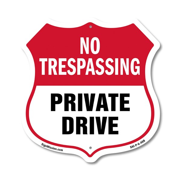 Signmission No Trespassing Shield Sign Private Drive, 6 Inch X 6 Inch, Plastic Sign SHI-P-6-408 - main