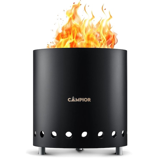 Campior Wood Burning Fire Pit Stove, Smokeless, Stainless Steel, Removable Ash Pan, Stand, Carry Bag LFSTVMBK44 - main