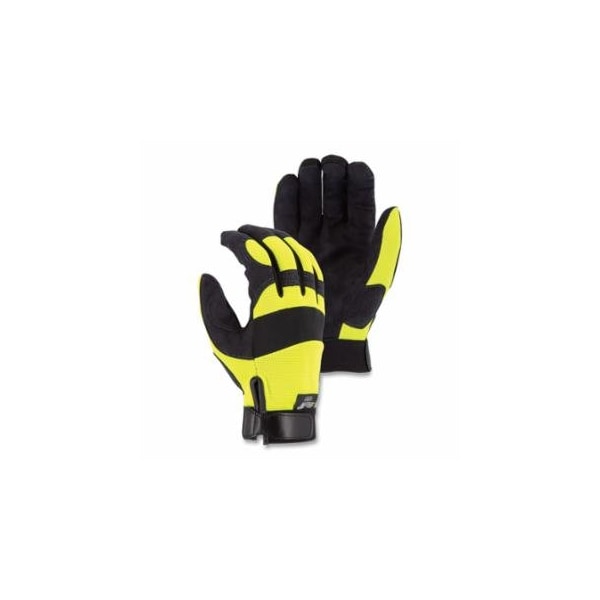 Majestic Armor Skin Mechanics Gloves with Knit Back, Armor Skin, 9/Medium, Black/Hi-vis Yellow, Velcro, 12PK 472-2137HY/9 - main